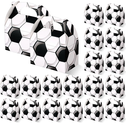 Aoriher 30 Pcs Soccer Party Favors Soccer Treat Boxes Soccer Theme Party Gift Box with Handles Party Decorations Gift Wrap Bags Cardboard Boxes Candy Snack Goody Bags Basketball Soccer Party Supplies