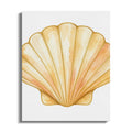 Oso Caribeño Golden Tide Scallop watercolor canvas wall art featuring a delicate shell in soft golden and peach tones.